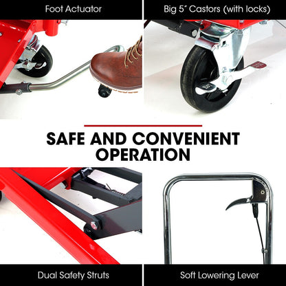 T-REX 300KG Hydraulic High Lift Double Scissor Trolley, 1.3M Max Platform Hgt, Heavy-Duty, for Material Handling