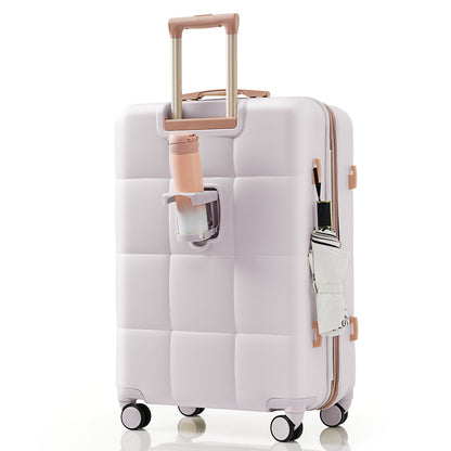 2026 NEW Luggage Set of 3, 20-inch with USB Port, Airline Certified Carry-on Luggage with Cup Holder, ABS Hard Shell Luggage with Spinner Wheels, white