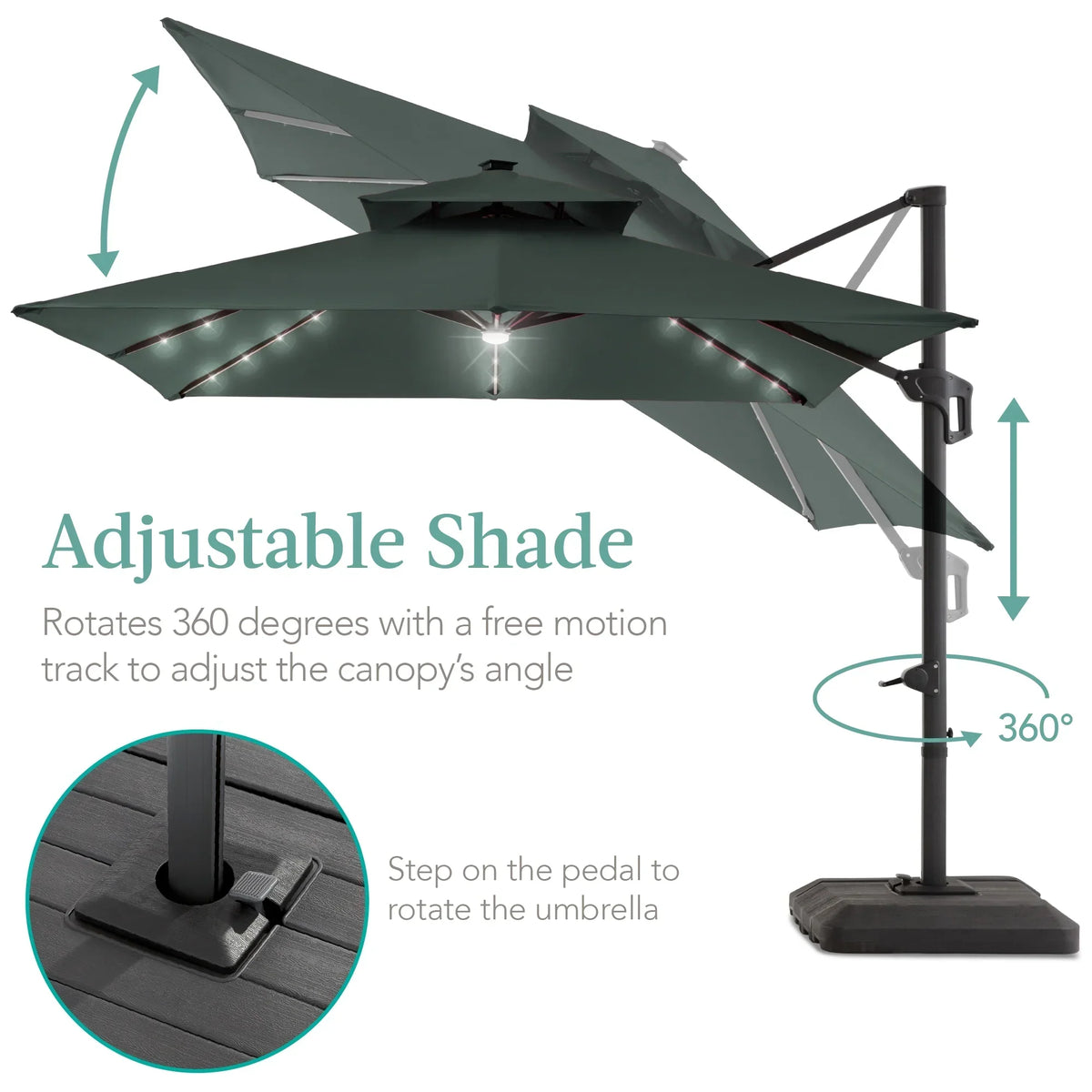 2026 NEW Best Choice Products 10x10ft 2-Tier Square Outdoor Solar LED Cantilever Patio Umbrella w/ Base Included - Tan