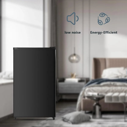2026 NEW Seaoola Mini Fridge with Freezer, Single Door 4.4 Cu.Ft, Compact Mini Refrigerator, LED Light, Adjustable Thermostat, Removable Glass Shelves, Small Refrigerator for Dorm/Office/Bedroom(Black)