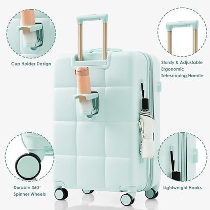 2026 NEW Luggage Set of 3, 20-inch with USB Port, Airline Certified Carry-on Luggage with Cup Holder, ABS Hard Shell Luggage with Spinner Wheels, white