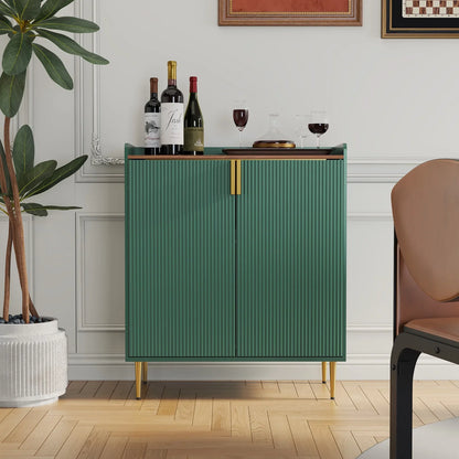 2026 NEW CBJCBJ 32" Wine Bar Cabinet with 2 Door Fluted Texture, Modern Coffee Cabinet with Rack&Glass Holder, Black