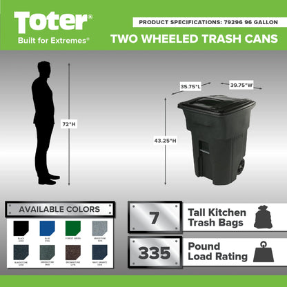 2026 NEW Toter Trash Can Greenstone With Wheels And Lid, 96 Gallon
