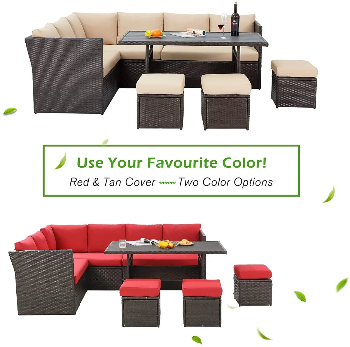 2026 NEW AECOJOY 7 Piece Patio Furniture Set PE Rattan Outdoor Dining Set Sectional Sofa Couch with Table Patio Conversation Set in Gray