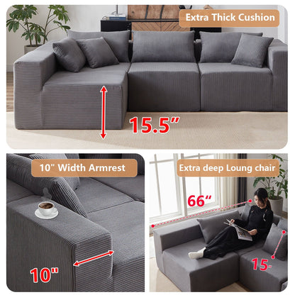 2026 NEW 104-Inch Corduroy Modular L Shaped Sectional Sofa,Luxury Floor Couch Set,Upholstered Indoor Furniture,Foam-Filled Compressed Sofa for Living Room,Bedroom,4 PC Free Combination