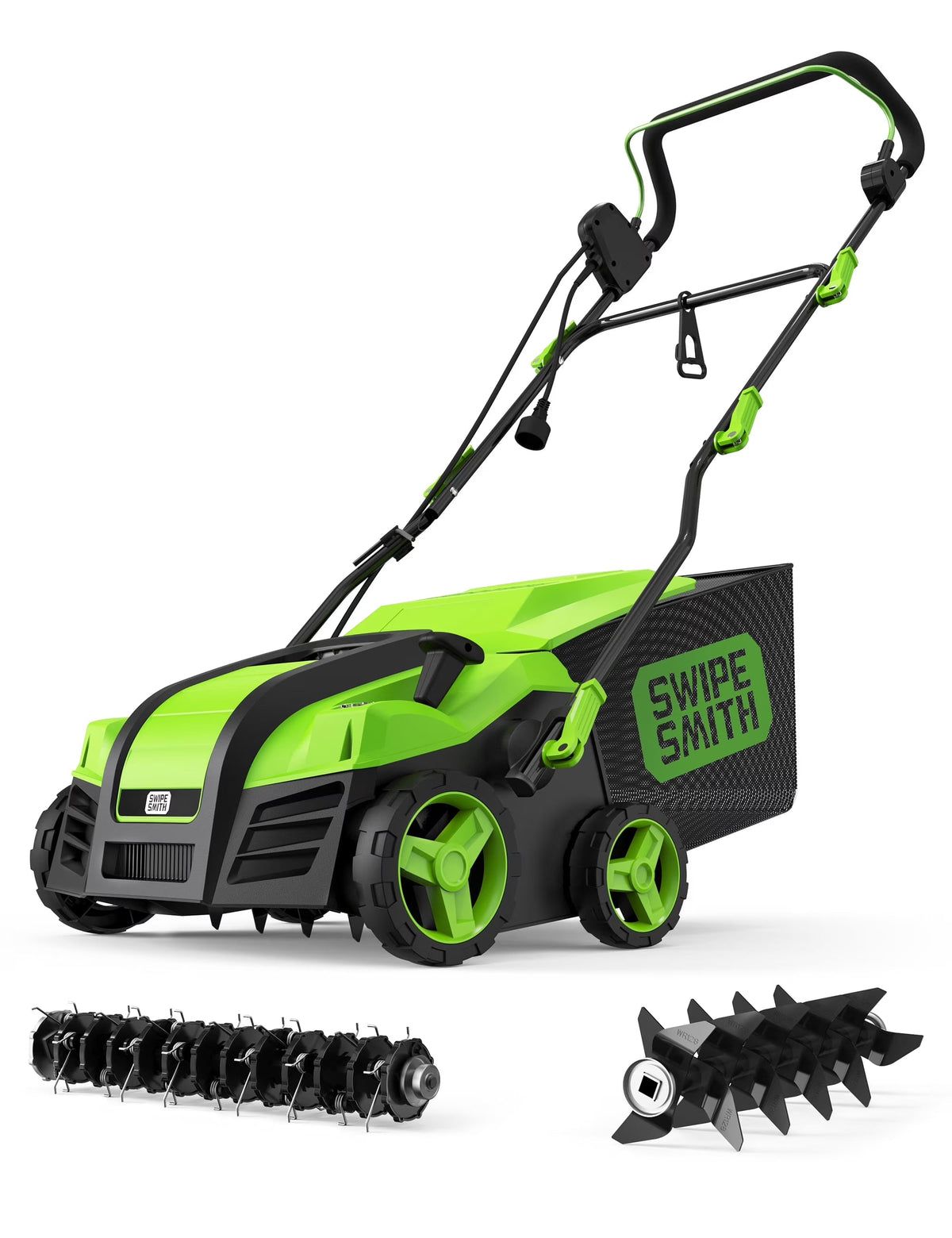 2026 NEW SWIPESMITH 16" 15 Amp Electric Dethatcher Scarifier, Lawn with 5-Position Depth Adjustment, 14.5 Gal Removable Thatch Collection Bag, Quick-Fold, Keeps Health