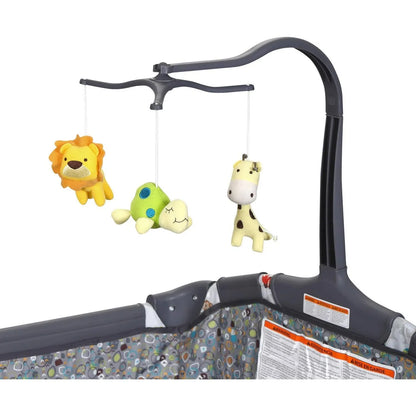 2026 NEW Baby Trend Nursery Center Playard with Toy Mobile. Tanzania Grey