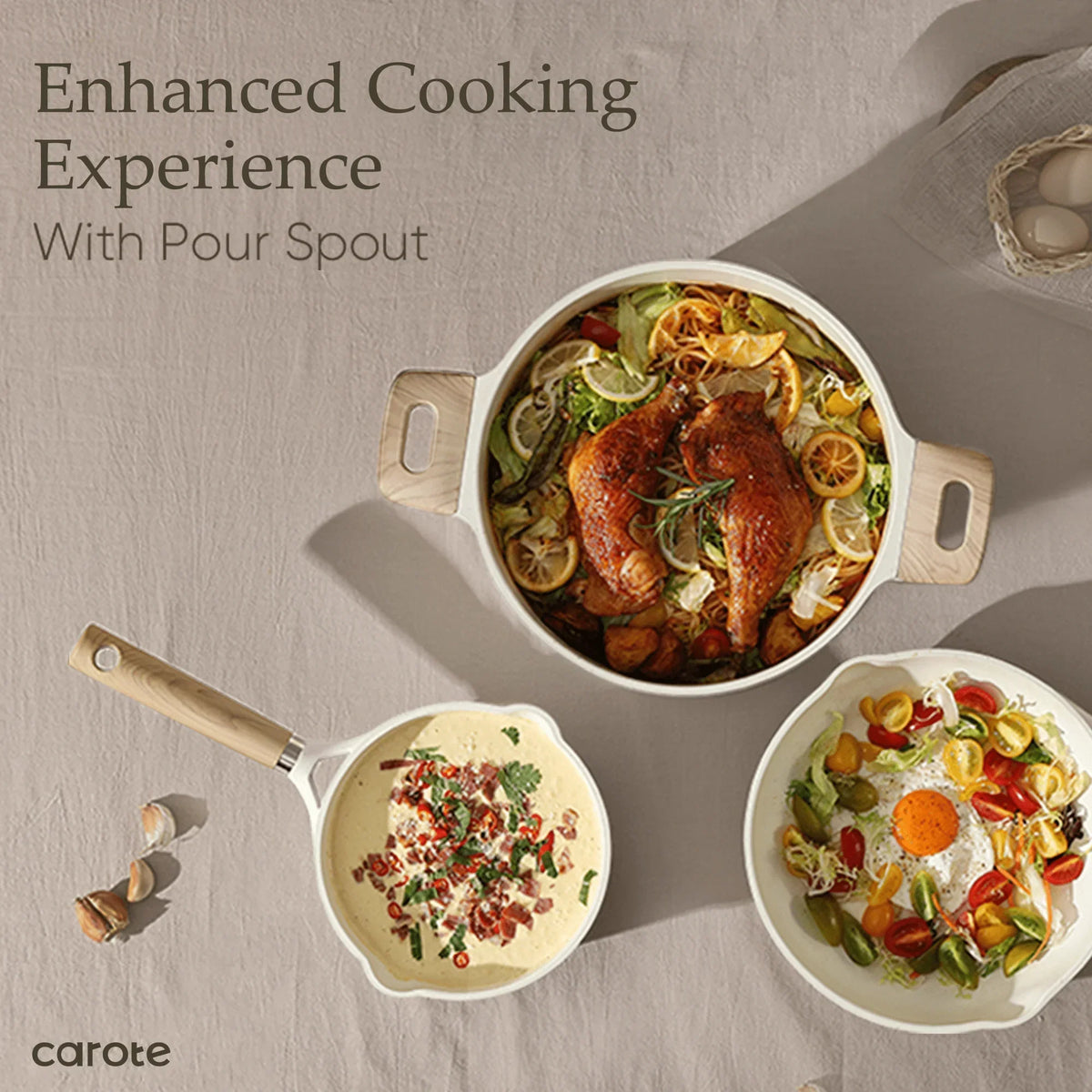 2026 NEW Carote Nonstick Pots and Pans Set, 13 Pieces Kitchen Cookware Sets Compatible for All Stoves, White Granite