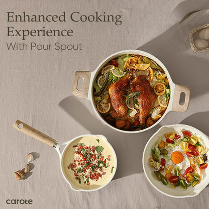 2026 NEW Carote Nonstick Pots and Pans Set, 13 Pieces Kitchen Cookware Sets Compatible for All Stoves, White Granite