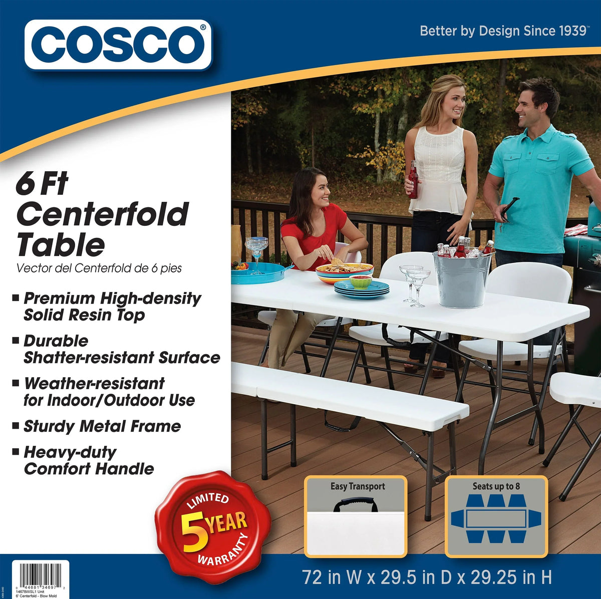 2026 NEW Cosco 6 Foot Folding Table In White Speckle