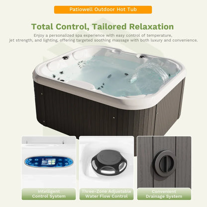 2026 NEW Patiowell 2 Person Home Spa Hot Tub for Outdoor, with 41pcs Massage Jets, LED lighting, Built-In Water Purification System, 900L, Black
