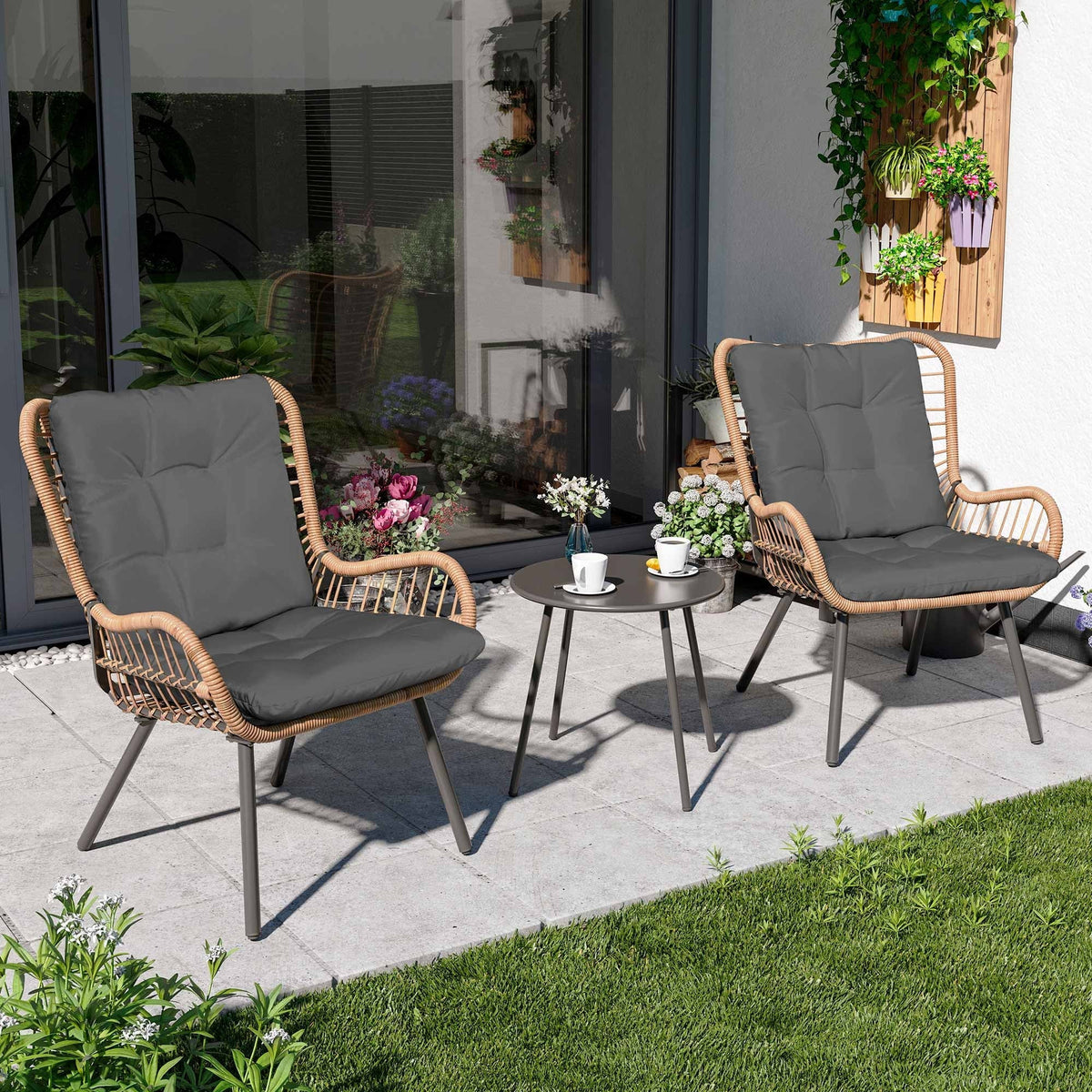 2026 NEW LAUSAINT HOME 3-Piece Patio Furniture Set, High Back Outdoor Bistro with Coffee Table & Beige Cushions for Garden or Deck