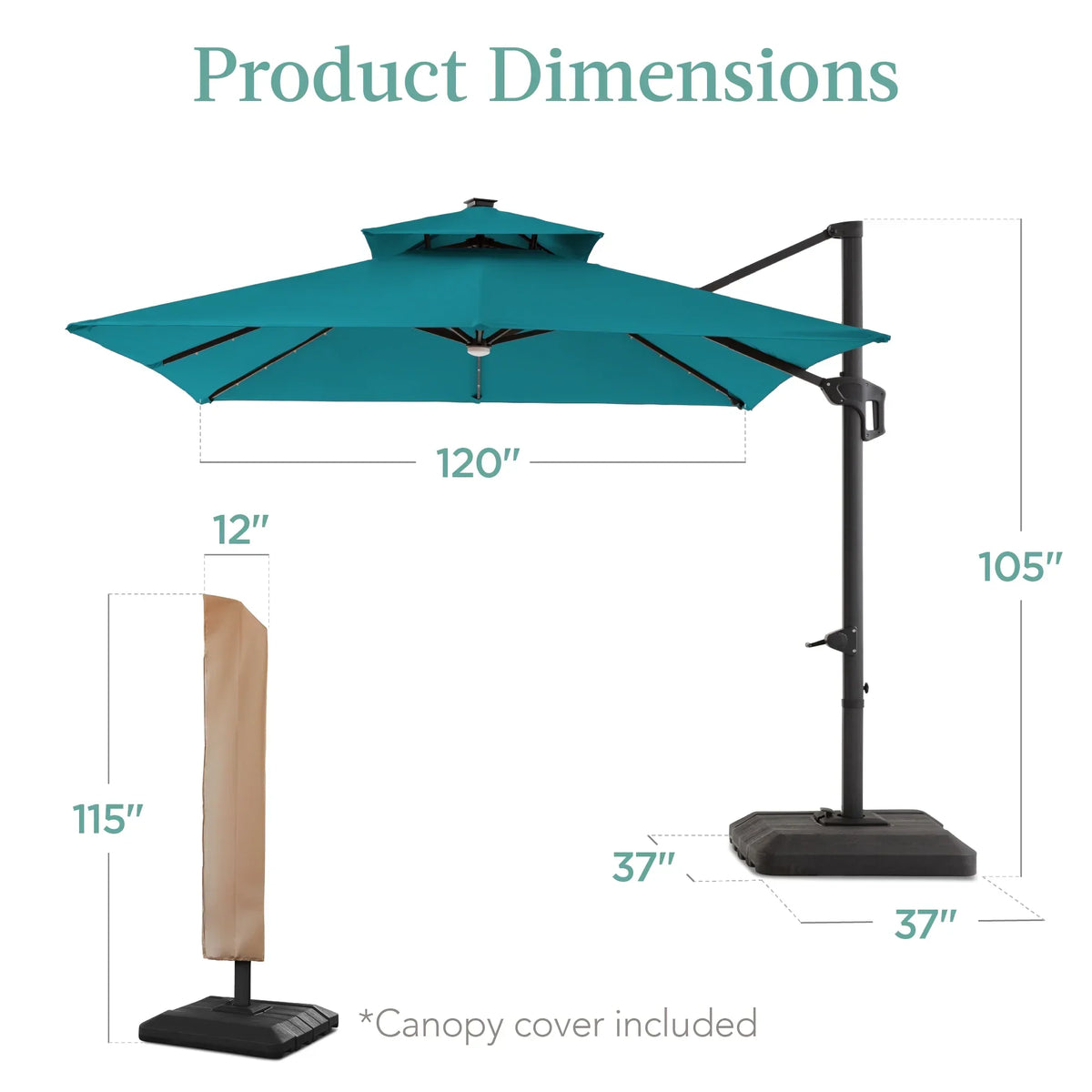 2026 NEW Best Choice Products 10x10ft 2-Tier Square Outdoor Solar LED Cantilever Patio Umbrella w/ Base Included - Tan