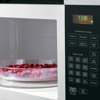 2026 NEW GE JVM3160RFSS 1.6 Cu. Ft. Over-the-Range Microwave Oven Stainless Steel Bundle with Deco Chef Pair of Red Heat Resistant Oven Mitt and 3 YR CPS Enhanced Protection Pack
