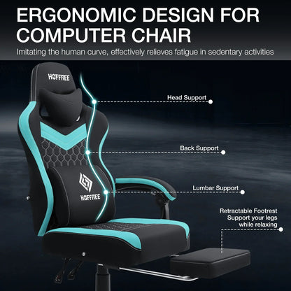 2026 NEW Hoffree Gaming Chair with Massage Fabric Office Chair with footrest for Adults, Ergonomic Gamer Chair with Headrest and Lumbar Support for Office Gaming, 440 LBS