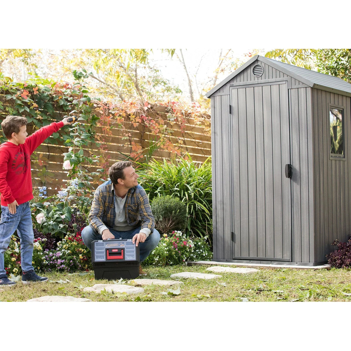 2026 NEW Keter Darwin 4' x 6' Outdoor Garden Tool Storage Shed w/ Window, Graphite