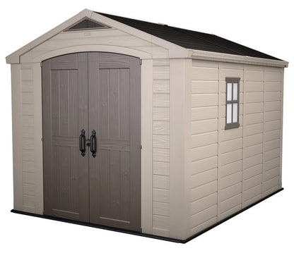 2026 NEW Keter Factor 8 x 11 Foot All Weather Resin Outdoor Storage Shed, Taupe
