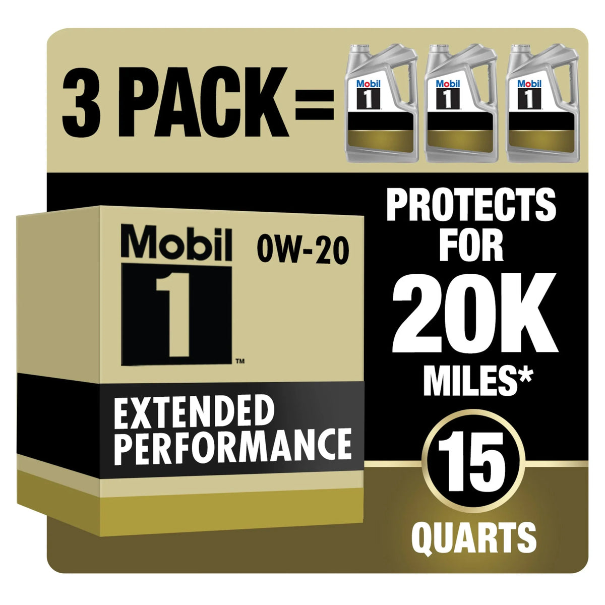 2026 NEW Mobil 1 Extended Performance Full Synthetic Motor Oil 0W-20, 5 Quart (Pack of 3)