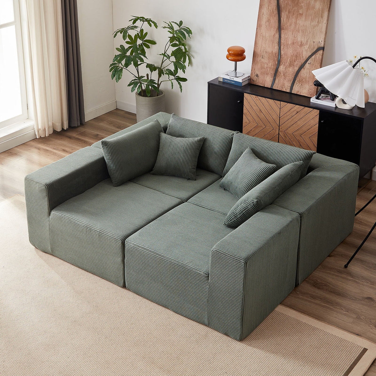 2026 NEW 104-Inch Corduroy Modular L Shaped Sectional Sofa,Luxury Floor Couch Set,Upholstered Indoor Furniture,Foam-Filled Compressed Sofa for Living Room,Bedroom,4 PC Free Combination