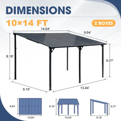 2026 NEW 8' x 10' Outdoor Pergola Gazebo, Lean to Awnings Gazebos, Heavy Duty Hard Top Metal Pergola with Roof, for Patio, Backyard, Decks, Poolside