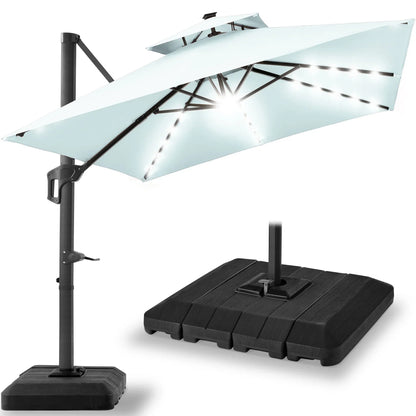 2026 NEW Best Choice Products 10x10ft 2-Tier Square Outdoor Solar LED Cantilever Patio Umbrella w/ Base Included - Tan