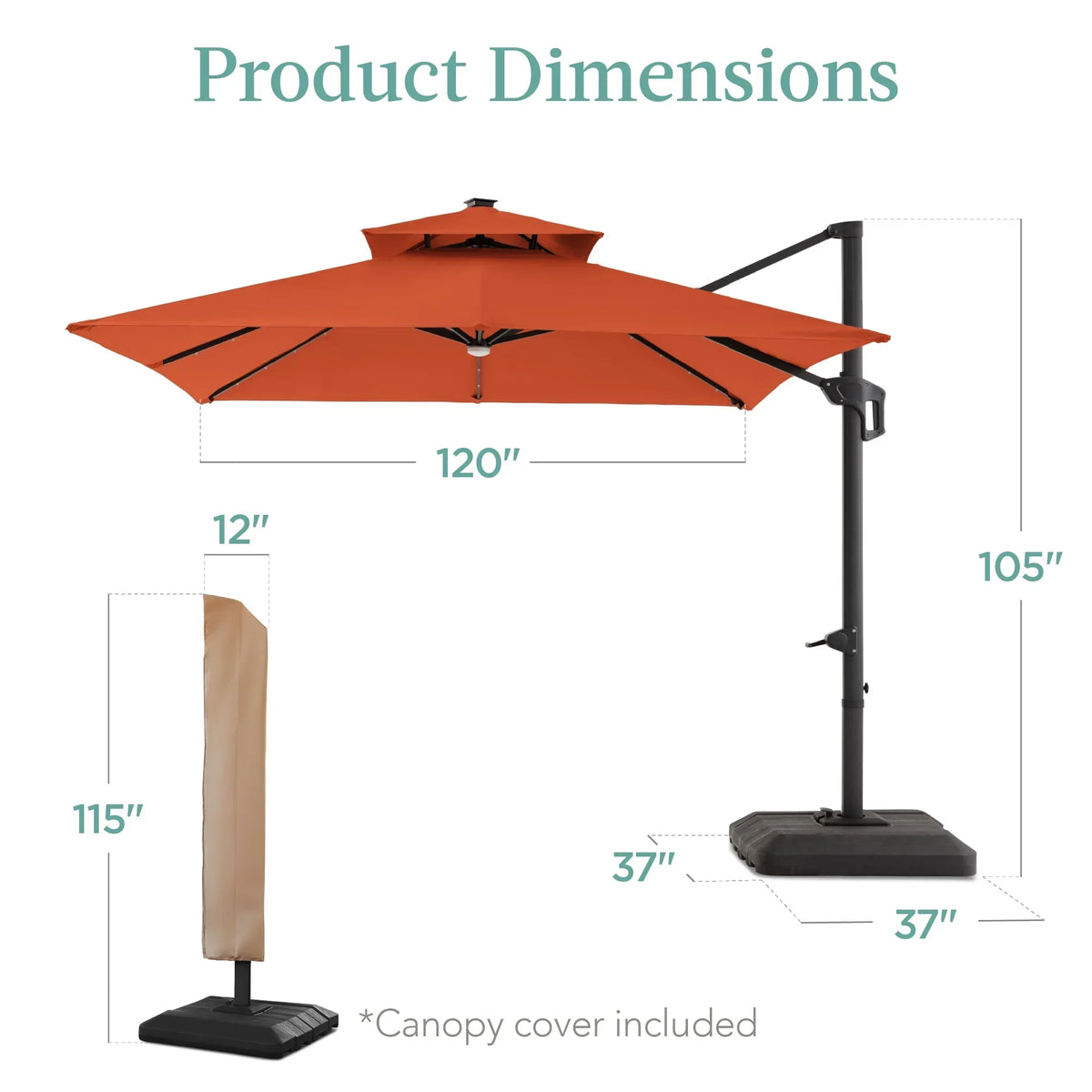 2026 NEW Best Choice Products 10x10ft 2-Tier Square Outdoor Solar LED Cantilever Patio Umbrella w/ Base Included - Tan