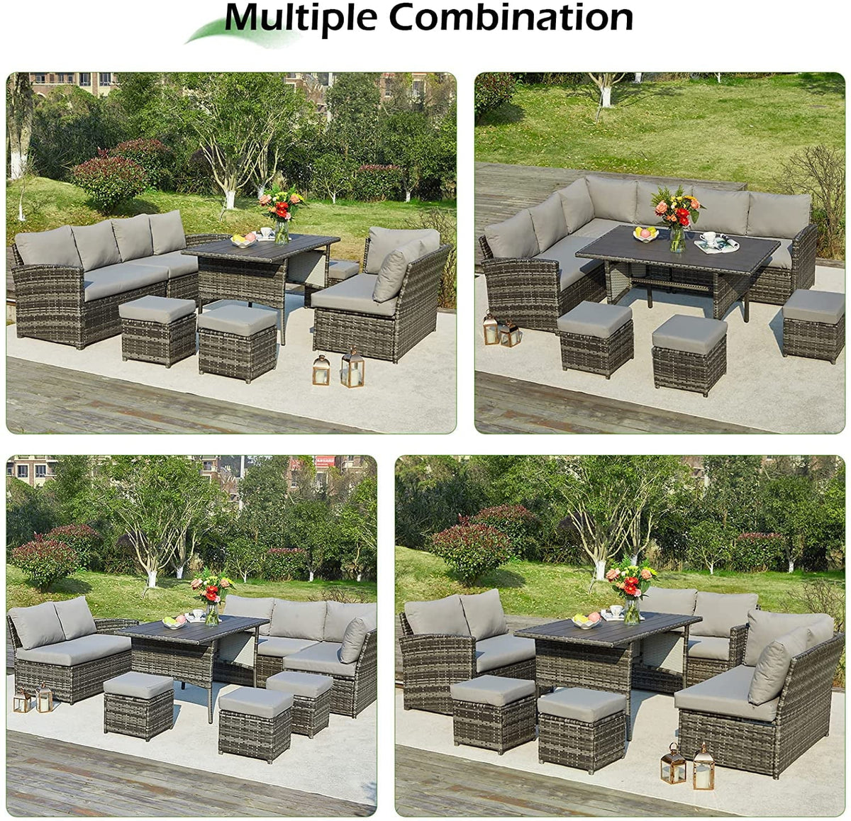 2026 NEW AECOJOY 7 Piece Patio Furniture Set PE Rattan Outdoor Dining Set Sectional Sofa Couch with Table Patio Conversation Set in Gray