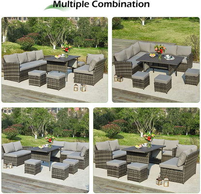 2026 NEW AECOJOY 7 Piece Patio Furniture Set PE Rattan Outdoor Dining Set Sectional Sofa Couch with Table Patio Conversation Set in Gray