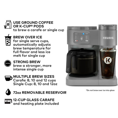 2026 NEW Keurig K-Duo Essentials, Hot & Iced Single-Serve K-Cup Pod Coffee Maker & Carafe, Moonlight Grey