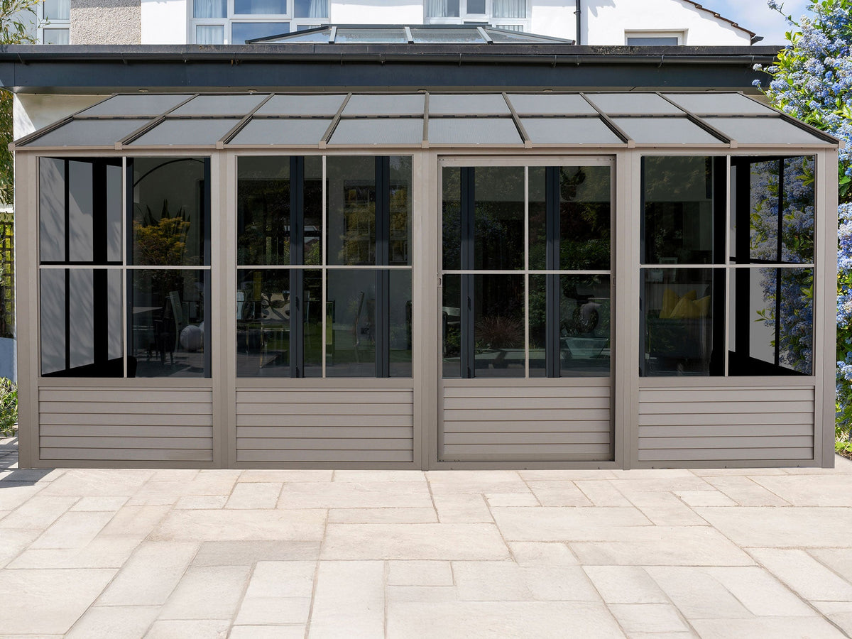 2026 NEW Gazebo Penguin Florence 10 ft x 16 ft Polycarbonate Roof Wall Mounted Solarium - Sand