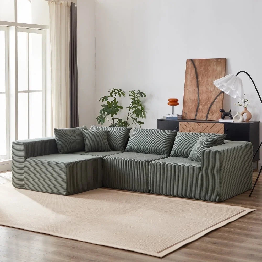 2026 NEW 104-Inch Corduroy Modular L Shaped Sectional Sofa,Luxury Floor Couch Set,Upholstered Indoor Furniture,Foam-Filled Compressed Sofa for Living Room,Bedroom,4 PC Free Combination