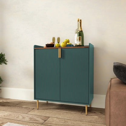 2026 NEW CBJCBJ 32" Wine Bar Cabinet with 2 Door Fluted Texture, Modern Coffee Cabinet with Rack&Glass Holder, Black