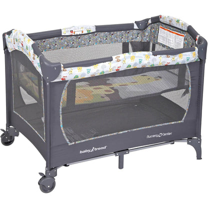 2026 NEW Baby Trend Nursery Center Playard with Toy Mobile. Tanzania Grey