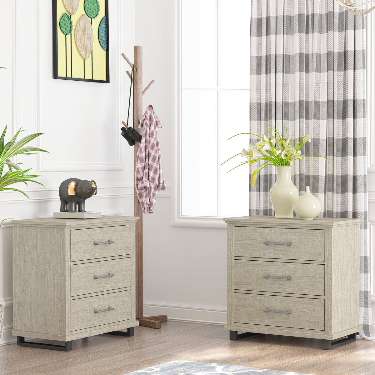 2026 NEW FESTIVO 32 inch Wide 3-Drawer Bedroom Nightstand with Elevated Metal Legs - Beige