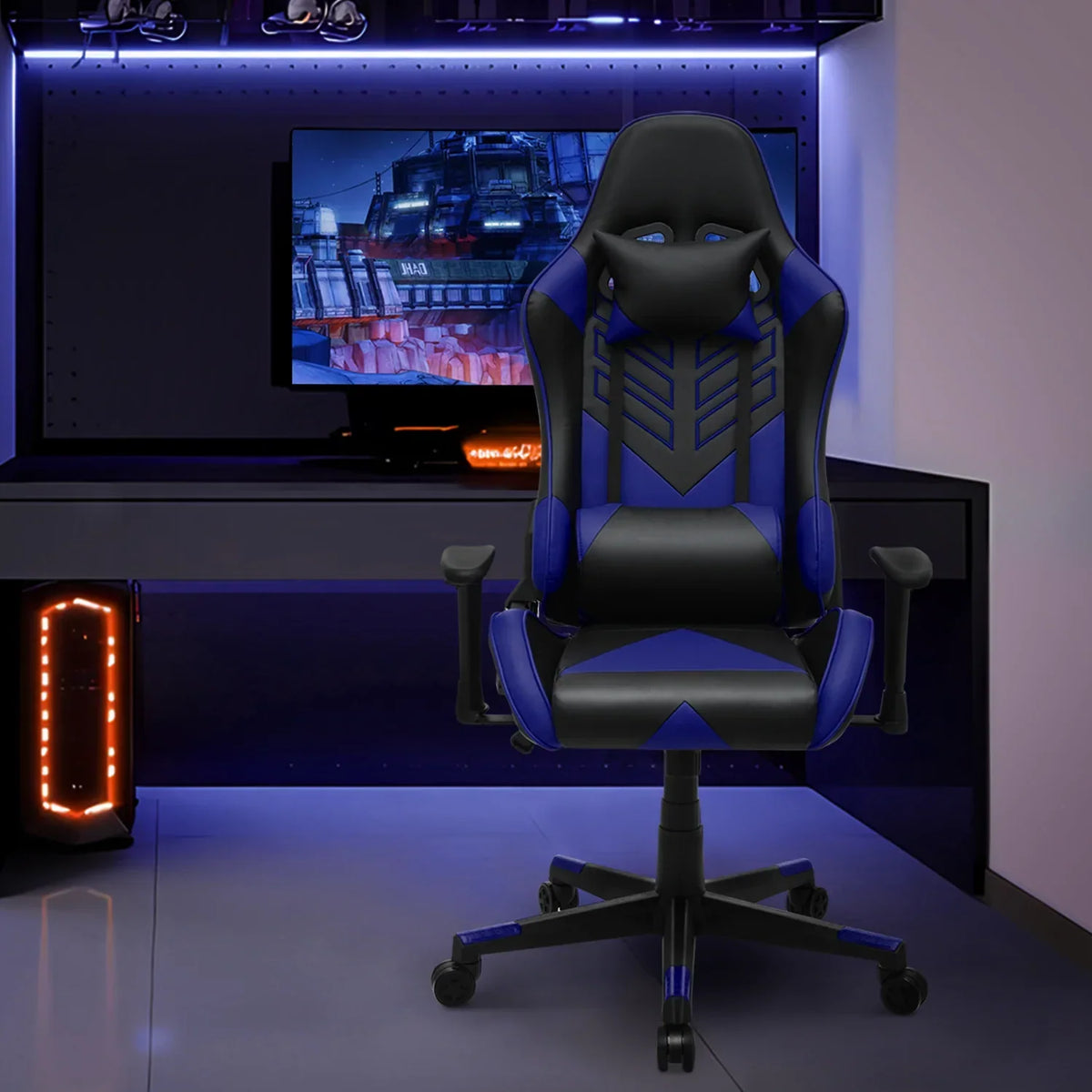 2026 NEW Magshion Ergonomic Gaming Chair, Comfortable Gaming Chair, Computer Chair Leather Desk Chair Adjustable Swivel Gaming Office Chair, Blue