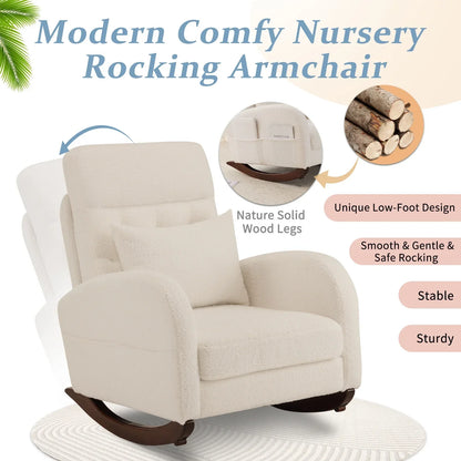 2026 NEW Ktaxon Rocking Accent Chair Glider Reading Chair Comfy Teddy Velvet Upholstered Single Sofa Rocker for Living Room, Nursery, Bedroom Beige
