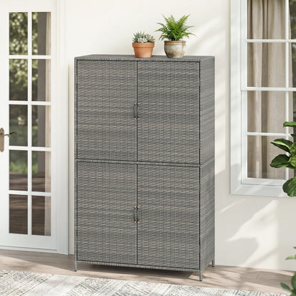 2026 NEW Costway Outdoor Storage Cabinet with Adjustable Shelves & Anti-Toppling Device for Garden Mix Gray
