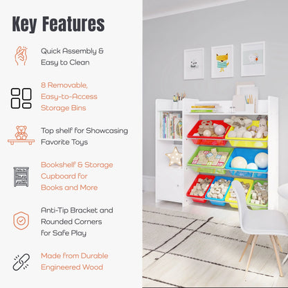 2026 NEW Sturdis Kids Toy Storage Organizer With Bookshelf and White Bins