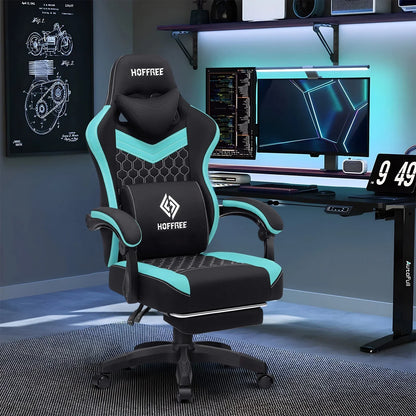 2026 NEW Hoffree Gaming Chair with Massage Fabric Office Chair with footrest for Adults, Ergonomic Gamer Chair with Headrest and Lumbar Support for Office Gaming, 440 LBS