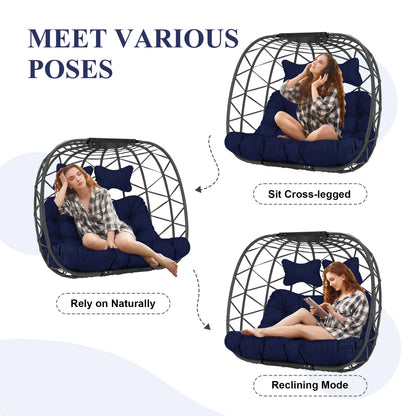 2026 NEW RADIATA Double Wicker Egg Swing Chair with Stand, 2-Person Hanging Egg Chair for Indoor/Outdoor, 700lbs Capacity, Thick Cushions & Headrest,Sturdy Metal Frame"Dark Gray