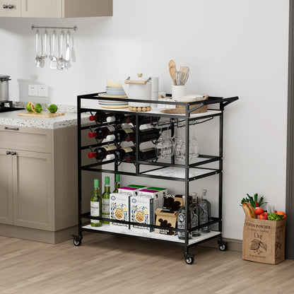 2026 NEW WHIFEA 3-Tier Home Bar Cart with Wine Rack, Mobile Serving Wine Cart on Wheels, Modern Rolling Drink Trolley for Coffee Tea Wine