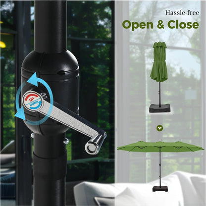 2026 NEW Alpha Joy 15ft Outdoor Patio Umbrella Extra-Large Double-Sided Garden Umbrella with Crank Handle and Base - Smoky Gray