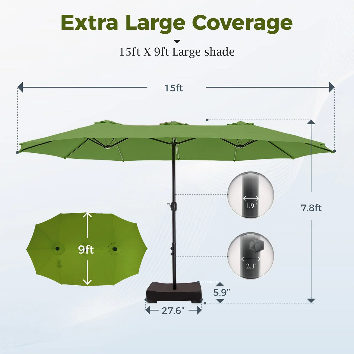 2026 NEW Alpha Joy 15ft Outdoor Patio Umbrella Extra-Large Double-Sided Garden Umbrella with Crank Handle and Base - Smoky Gray