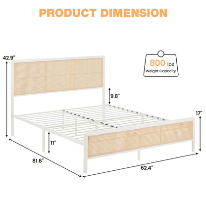 2026 NEW Platform Bed Frame with Natural Rattan Headboard Modern Cane Bed Frames with Heavy Duty Sturdy Steel Slat Support No Box Spring Needed Easy Assembly