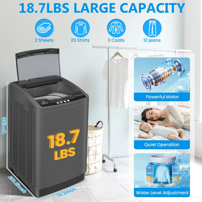 2026 NEW Veeboto Portable Washing Machine, 18.7Lbs Capacity Portable Washer with Drain Pump, 10 Wash Programs/8 Water Levels/LED Display, Full-Automatic Compact Laundry Washer for Apartment, Dorm, Home
