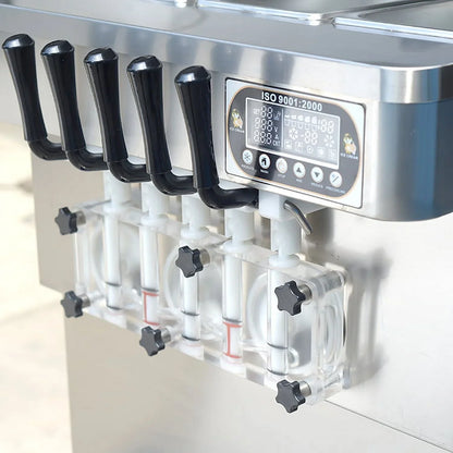 2026 NEW Kolice Commercial ETL 5 Flavors Soft Serve Ice Cream Machine,gelato soft ice cream maker -5 Different Discharge Nozzles,Upper Tanks Refrigerated