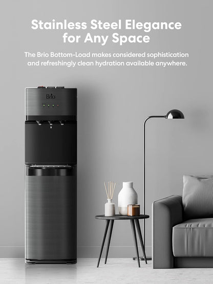 Self Cleaning Bottom Loading Water Cooler Water Dispenser  ?Black Stainless Steel - 3 Temperature Settings - Hot, Room & Cold Water