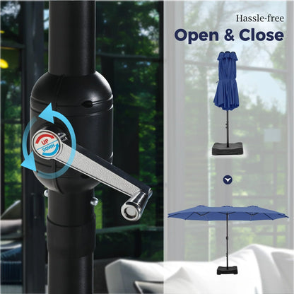 2026 NEW Alpha Joy 15ft Outdoor Patio Umbrella Extra-Large Double-Sided Garden Umbrella with Crank Handle and Base - Smoky Gray