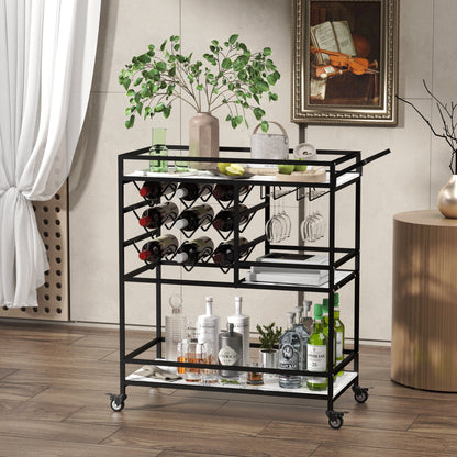 2026 NEW WHIFEA 3-Tier Home Bar Cart with Wine Rack, Mobile Serving Wine Cart on Wheels, Modern Rolling Drink Trolley for Coffee Tea Wine