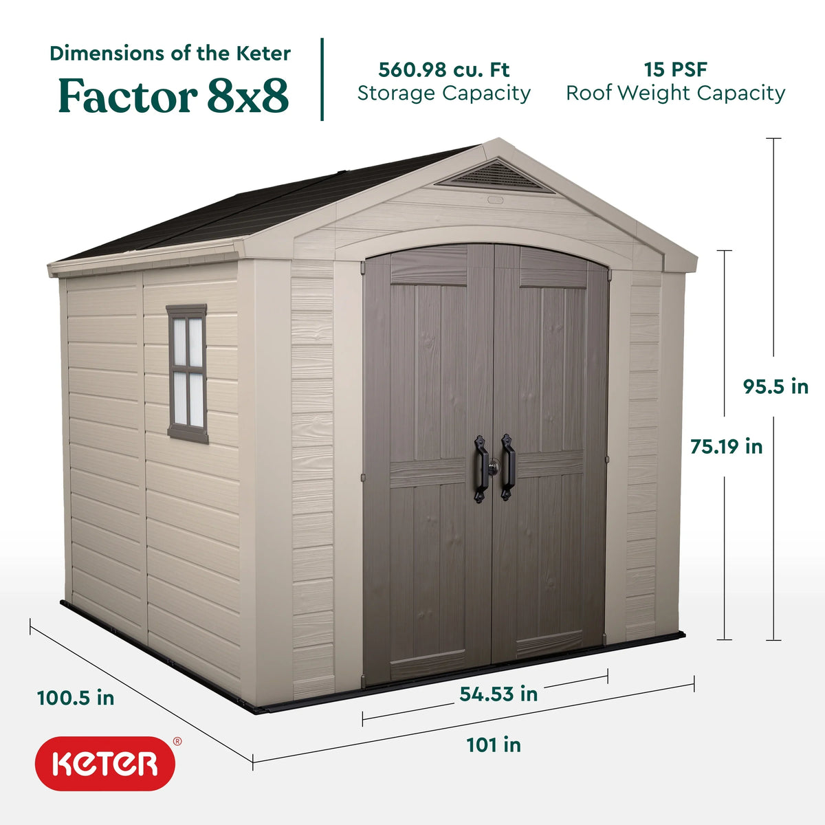 2026 NEW Keter Factor 8 x 11 Foot All Weather Resin Outdoor Storage Shed, Taupe